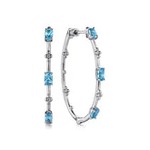 Sterling Silver Swiss Blue Topaz Bujukan Classic 40mm Hoop Earrings